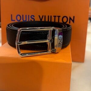 Louis Vuitton Black Belt with Silver Buckle